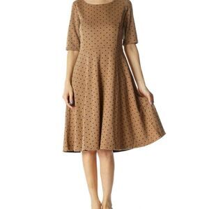 Lands End Women's Polka Dot Brown Fit and Flare Dress Short Sleeve XS